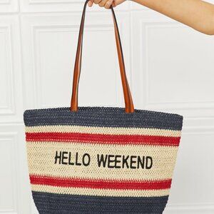 Hello Weekend Straw Tote Bag